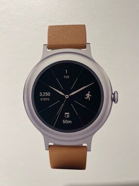 LG Round Silver Smartwatch with Brown Leather Strap